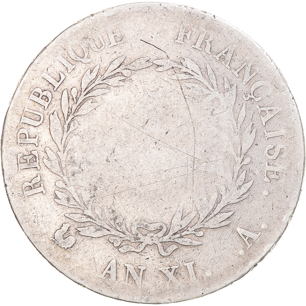 Moneta, Francia, Napoleon I, 5 Francs, An XI, Paris, B+, Argento, Gadoury:577