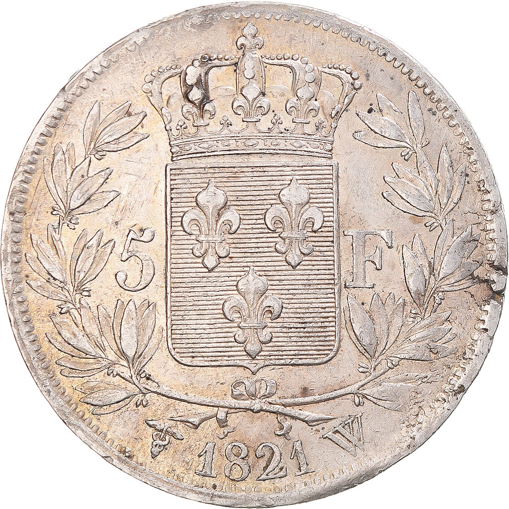 Moneta, Francia, Louis XVIII, 5 Francs, 1821, Lille, BB, Argento, Gadoury:577