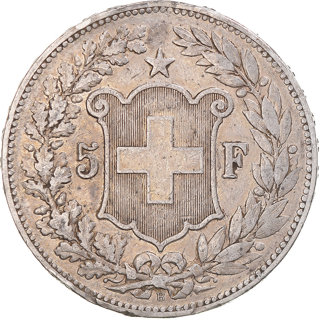 Moneda, Suiza, Helvetia, 5 Francs, 1891, Bern, BC+, Plata