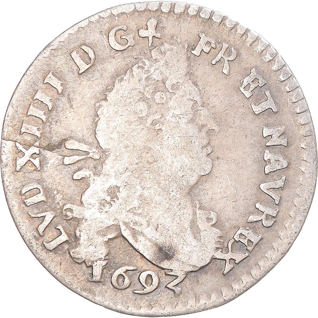 Coin, France, Louis XIV, 4 Sols aux 2 L, 1692, Reims, VF(20-25), Silver