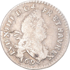 Coin, France, Louis XIV, 4 Sols aux 2 L, 1692, Reims, VF(20-25), Silver