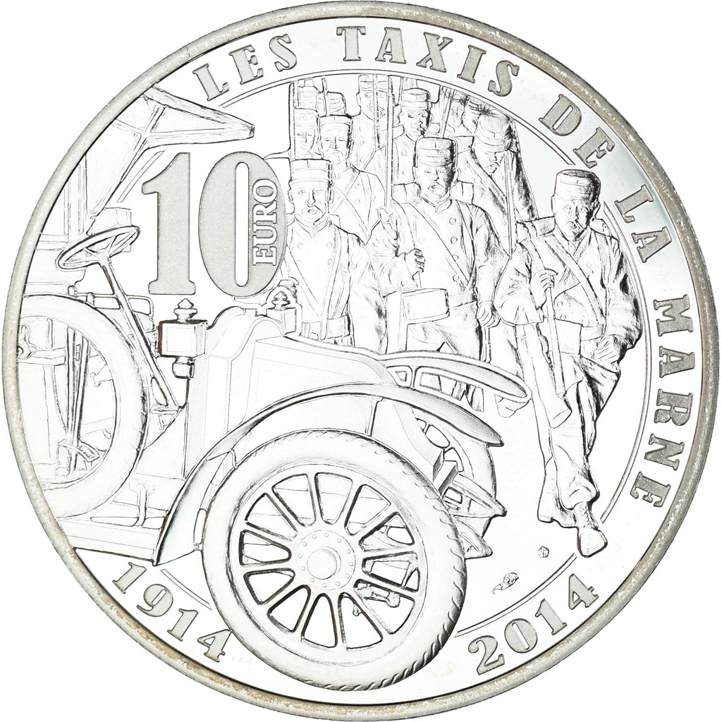 France, 10 Euro, 2014, Paris, Taxis de la Marne, MS(65-70), Silver