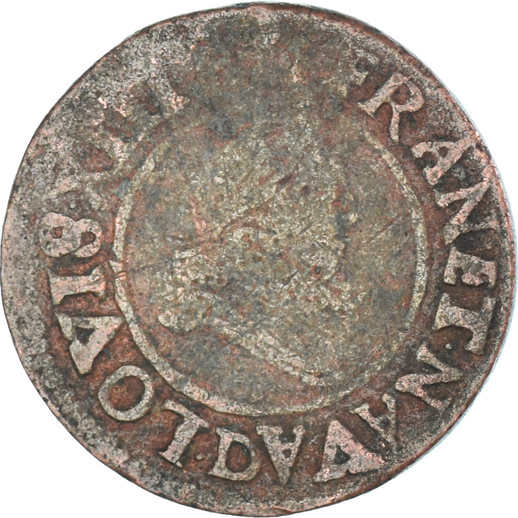 Moneta, Francia, Louis XIII, Double Tournois, 1635, Lyon, MB, Rame, CGKL:352.B