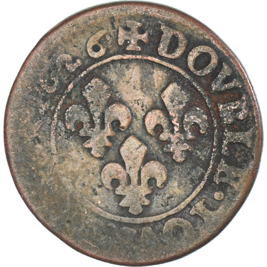 Moneta, Francia, Louis XIII, Double Tournois, 1626, Riom, MB, Rame, CGKL:426