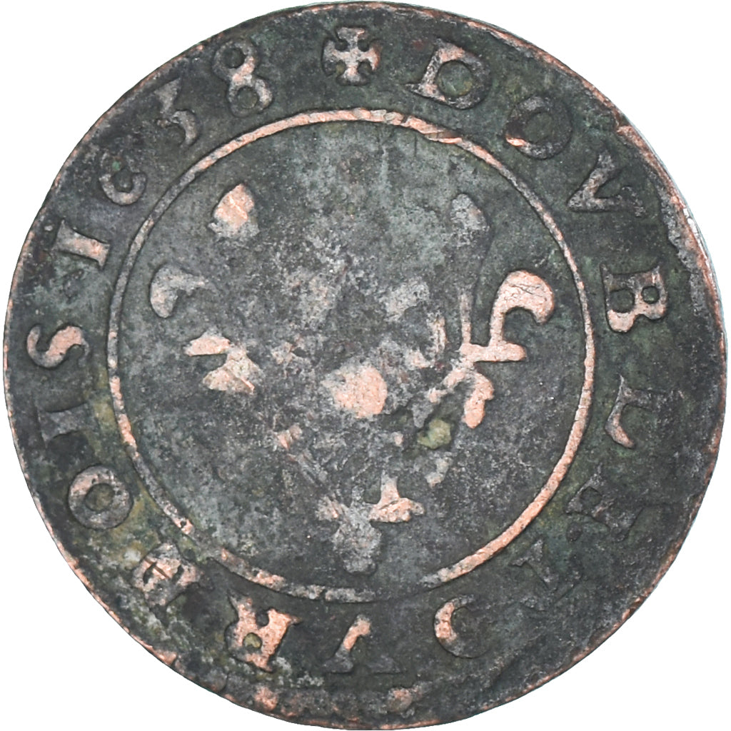 Coin, France, Louis XIII, Double Tournois, 1638, Troyes, VF(20-25), Copper