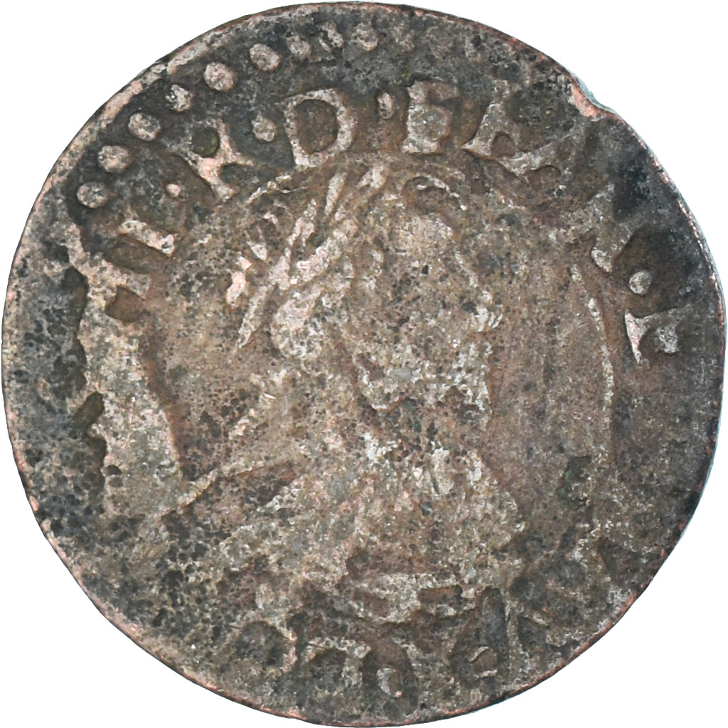 Moeda, França, Louis XIII, Double Tournois, 1637, Bordeaux, F(12-15), Cobre