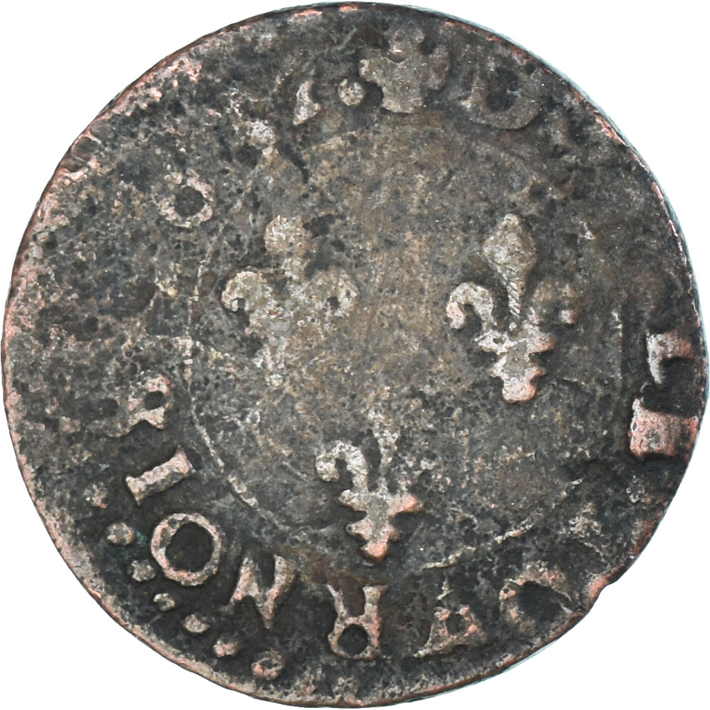 Moeda, França, Louis XIII, Double Tournois, 1637, Bordeaux, F(12-15), Cobre