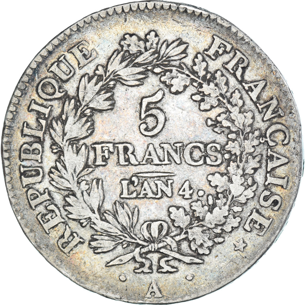 Coin, France, Hercule, 5 Francs, AN 4, Paris, VF(20-25), Silver