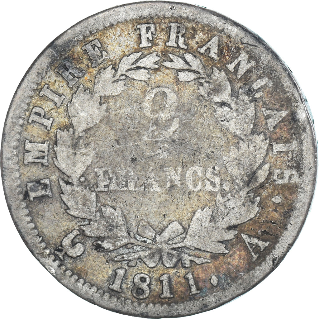 Moneta, Francia, Napoleon I, 2 Francs, 1811, Paris, B, Argento, Gadoury:501
