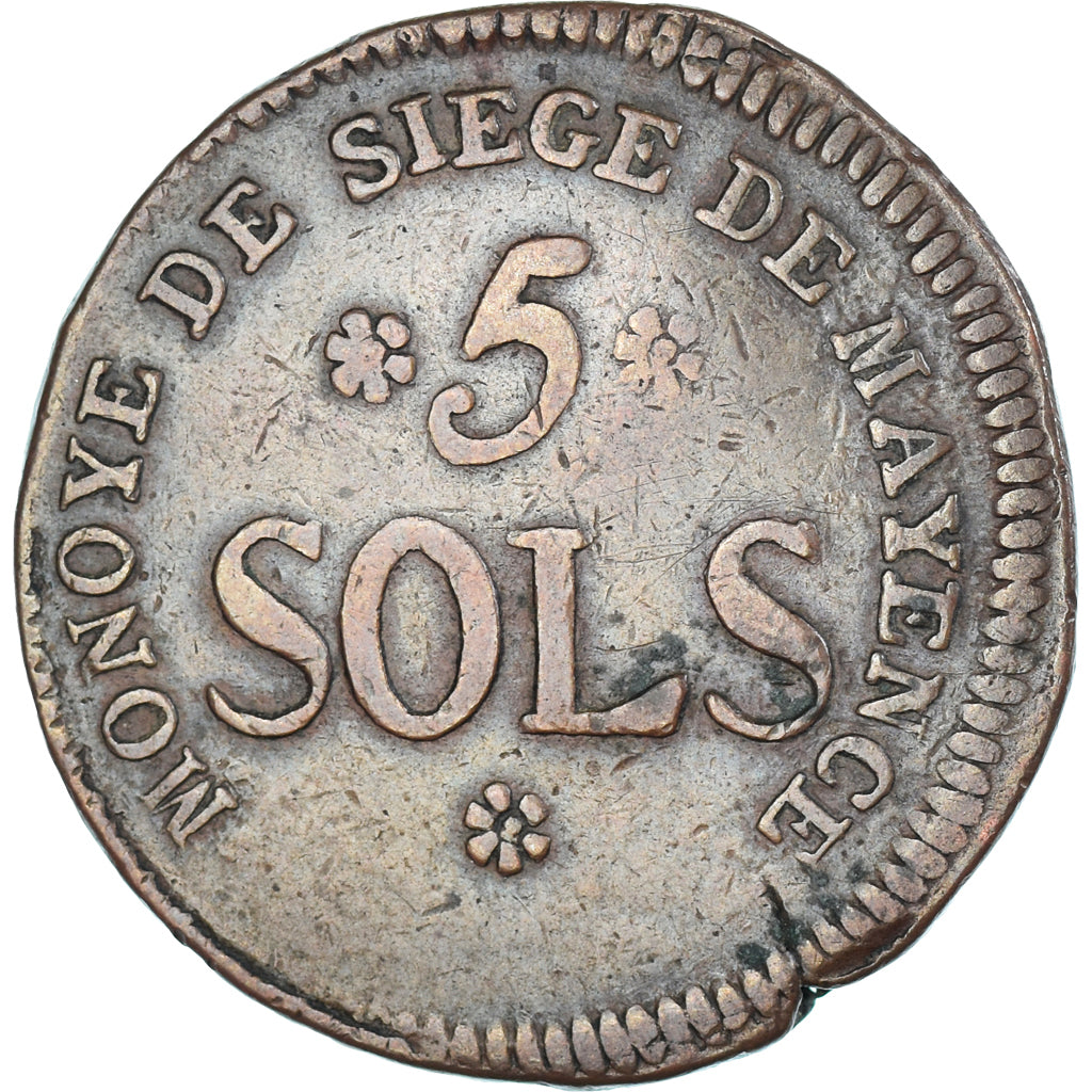 Coin, France, 5 Sols, 1793 - AN II, Mayence, Siège de Mayence, VF(30-35)