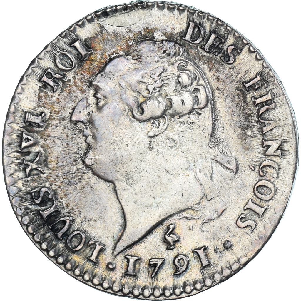 Moeda, França, Louis XVI, 15 sols françois, 1791, Paris, EF(40-45), Prata