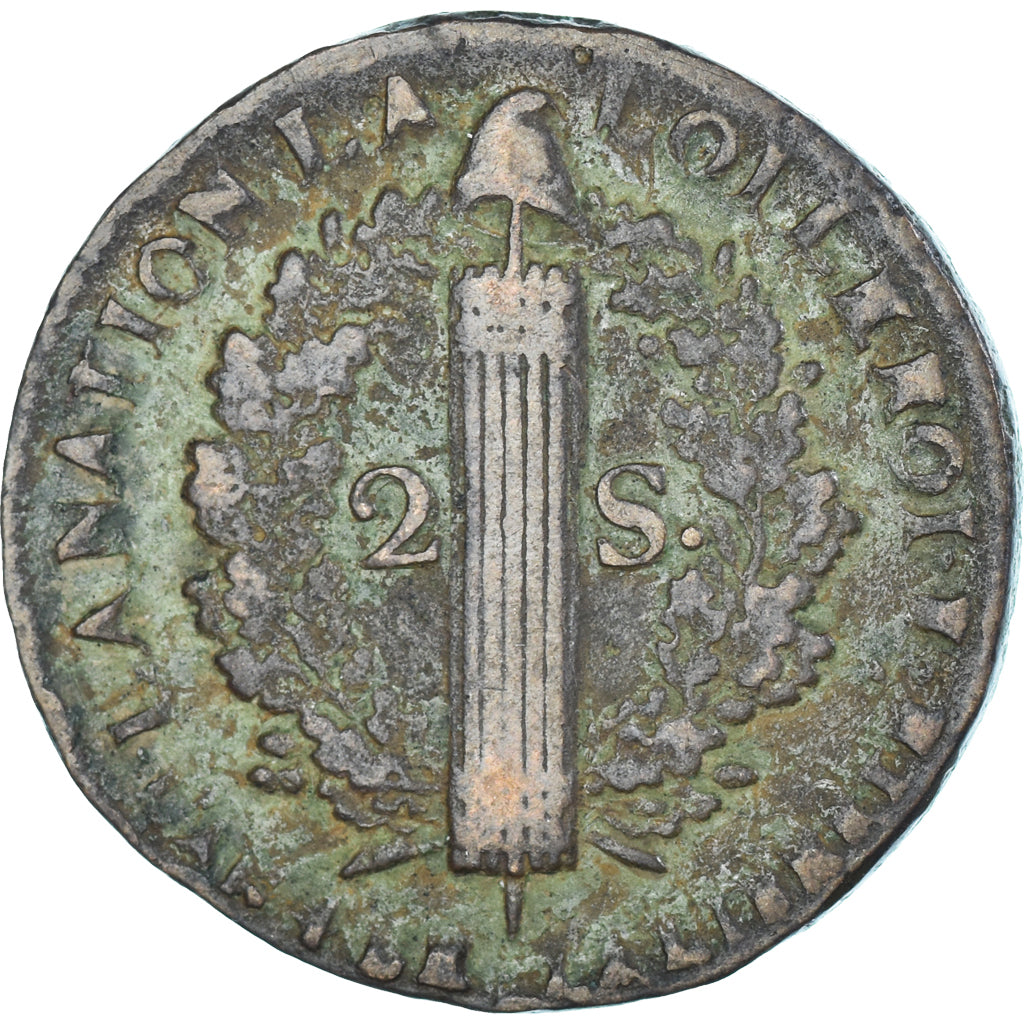 Moneta, Francja, Louis XVI, 2 Sols, 1792 / AN 4, Pau, F(12-15), Srebro