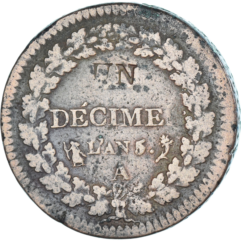Munten, Frankrijk, 1 Décime, AN 5, Paris, Modification du 2 décimes, ZG+