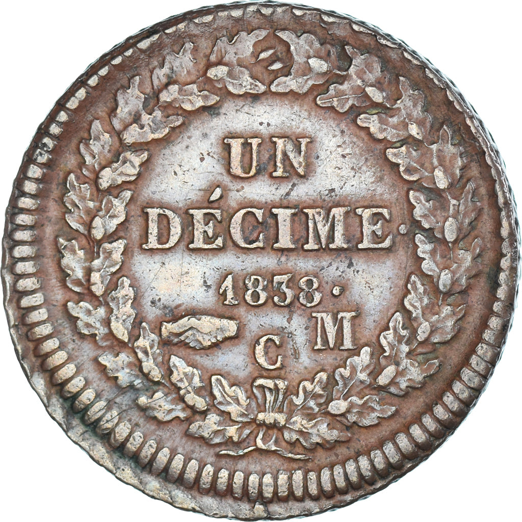 Moneta, Monaco, Honore V, 1 Décime, 1838, Monaco, MB+, Bronzo, Gadoury:MC105