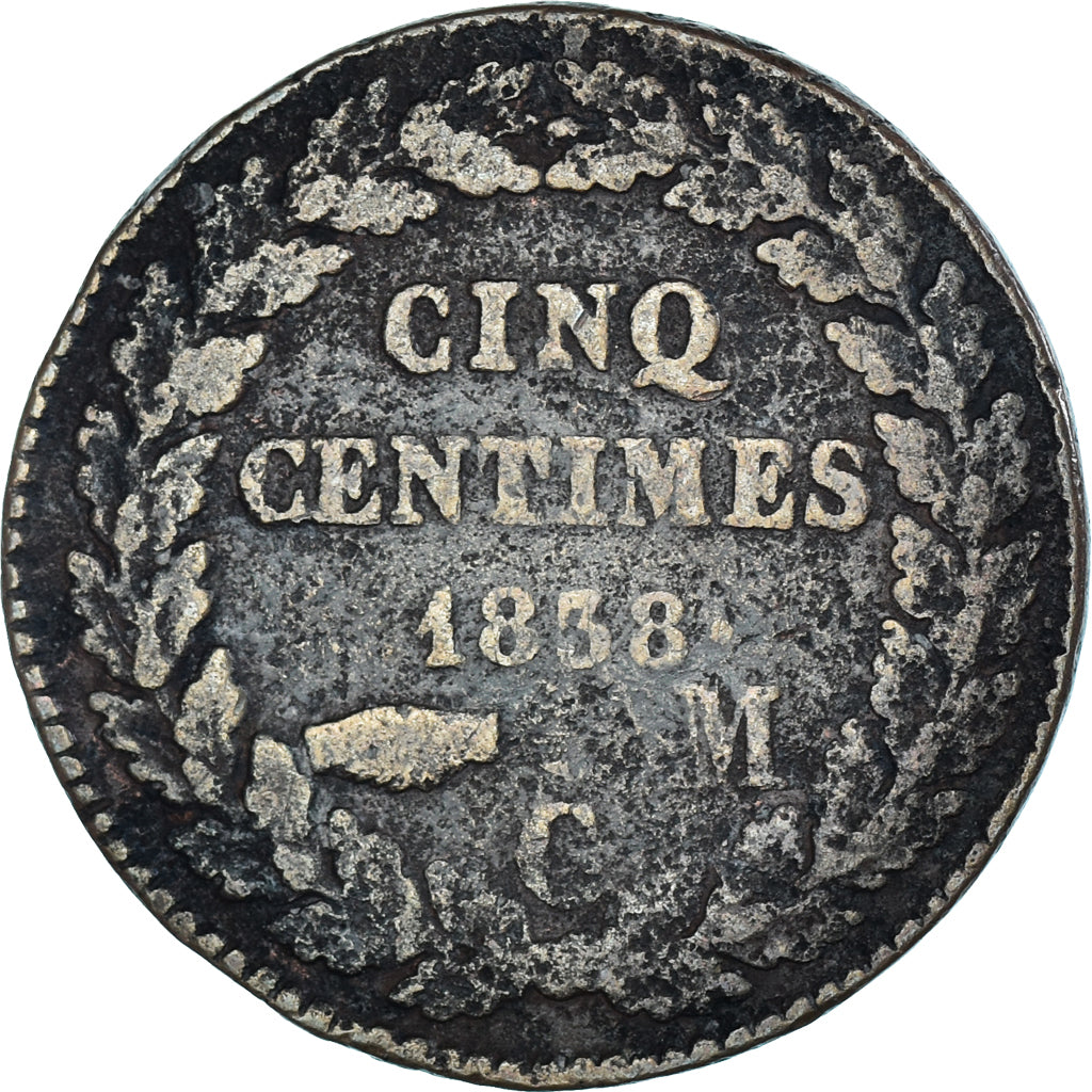 Coin, Monaco, Honore V, 5 Centimes, 1838, Monaco, VF(20-25), Copper