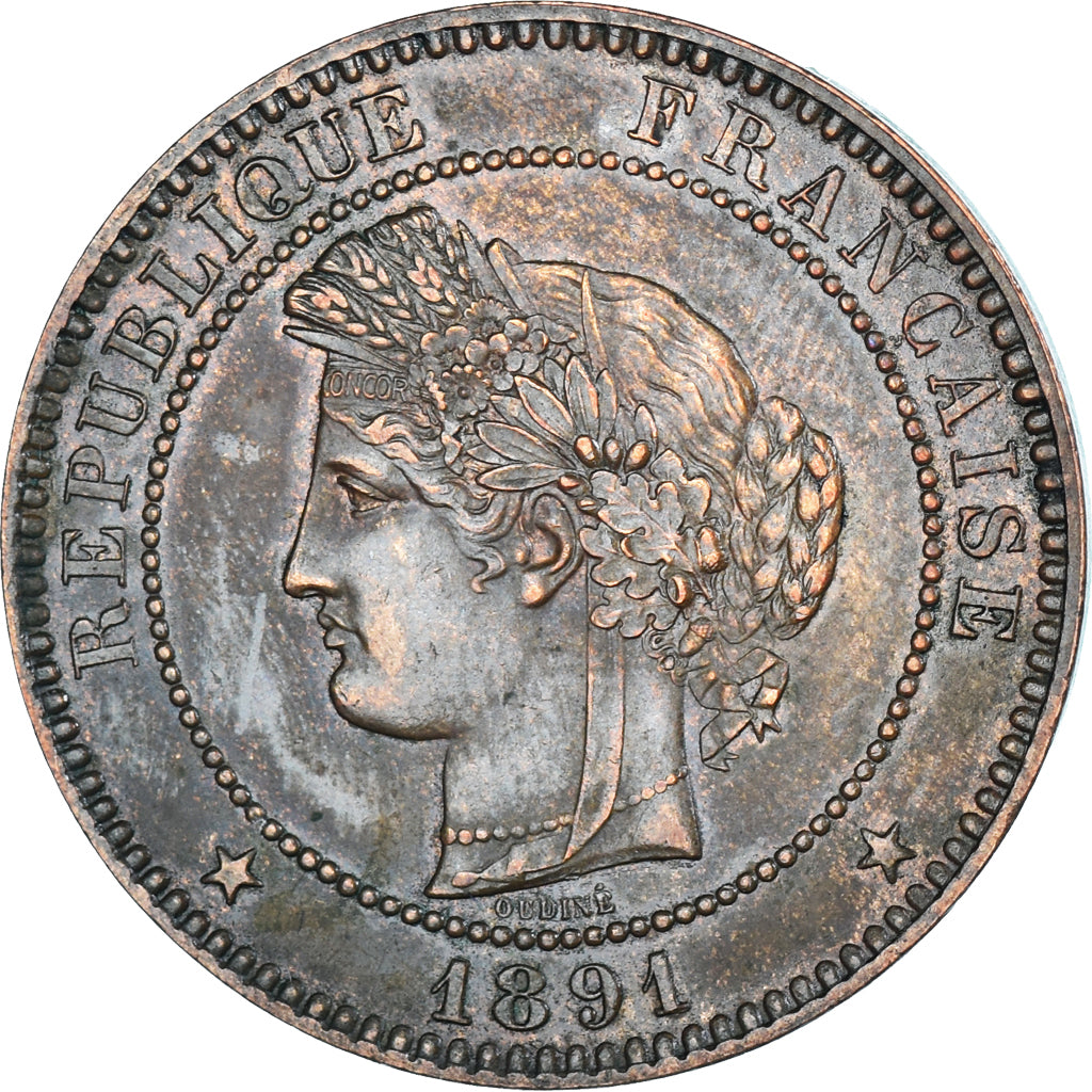 Moeda, França, Cérès, 10 Centimes, 1891, Paris, AU(50-53), Bronze