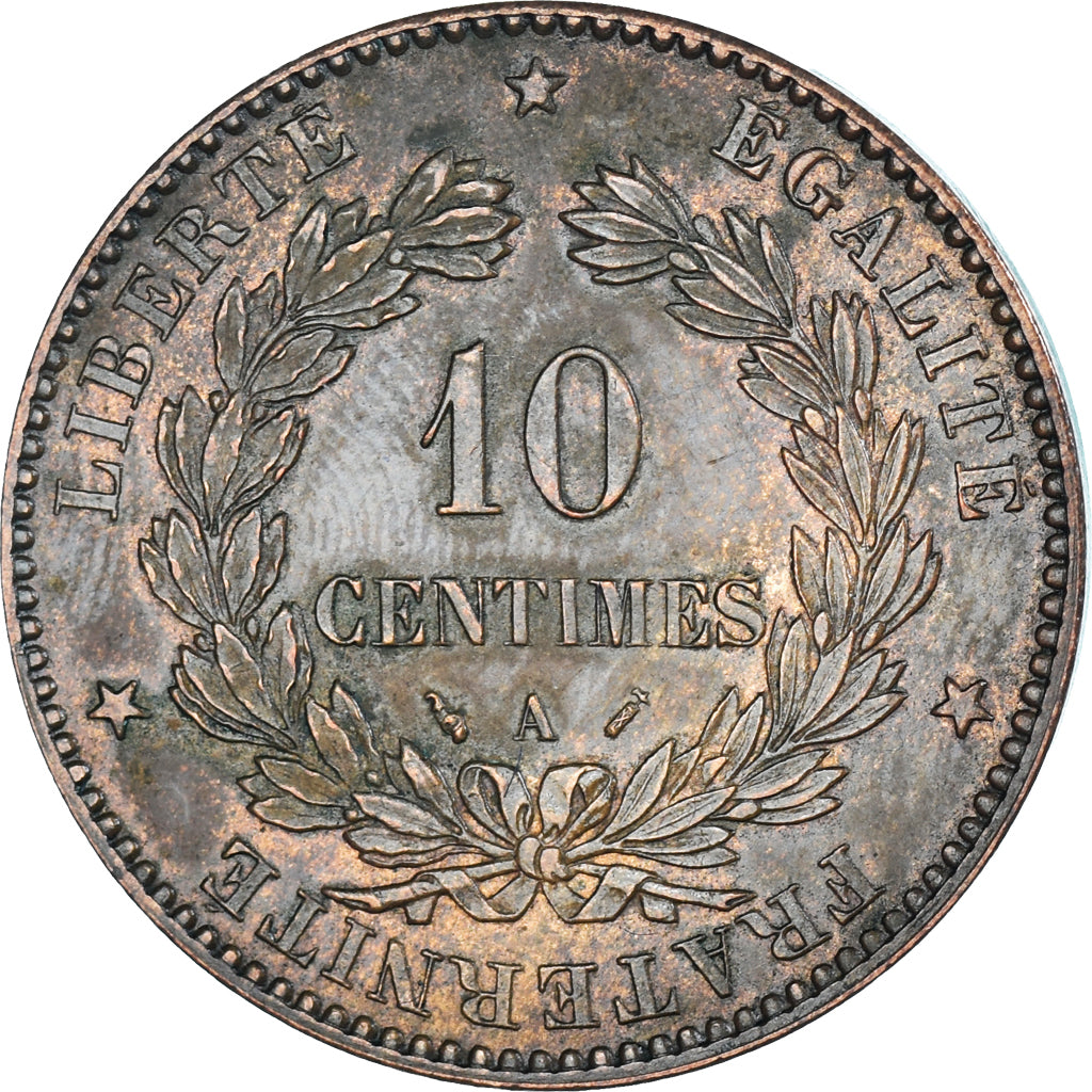Moeda, França, Cérès, 10 Centimes, 1891, Paris, AU(50-53), Bronze