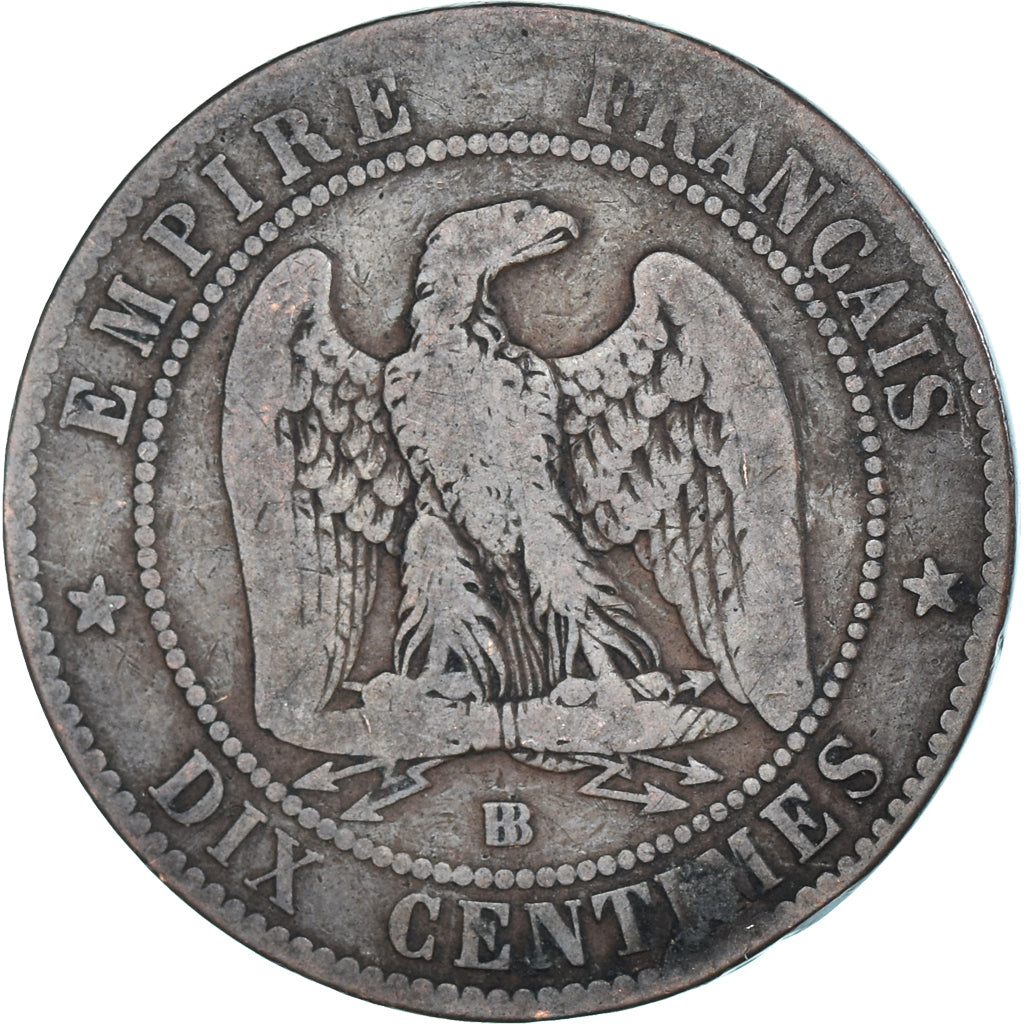 Moeda, França, Napoleon III, 10 Centimes, 1857, Strasbourg, F(12-15), Bronze