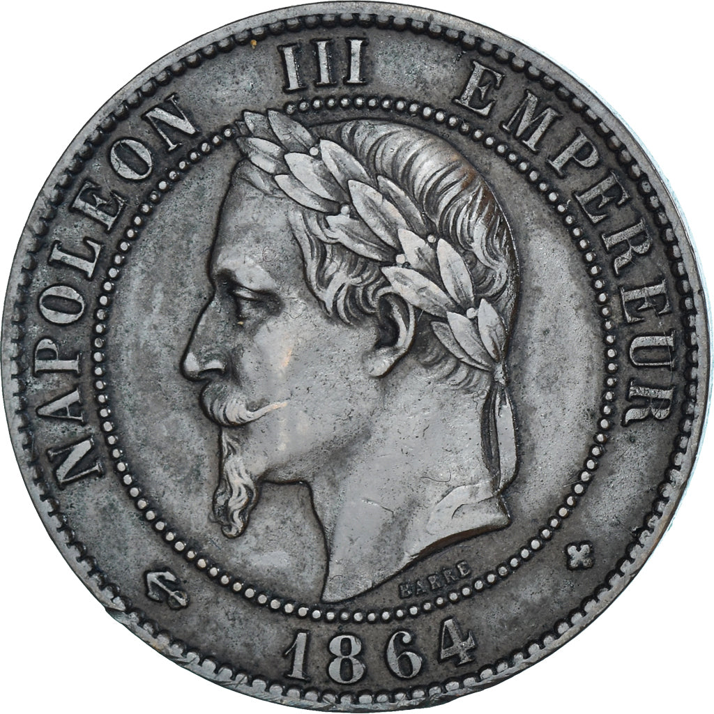Moeda, França, Napoleon III, 10 Centimes, 1864, Strasbourg, AU(50-53), Bronze