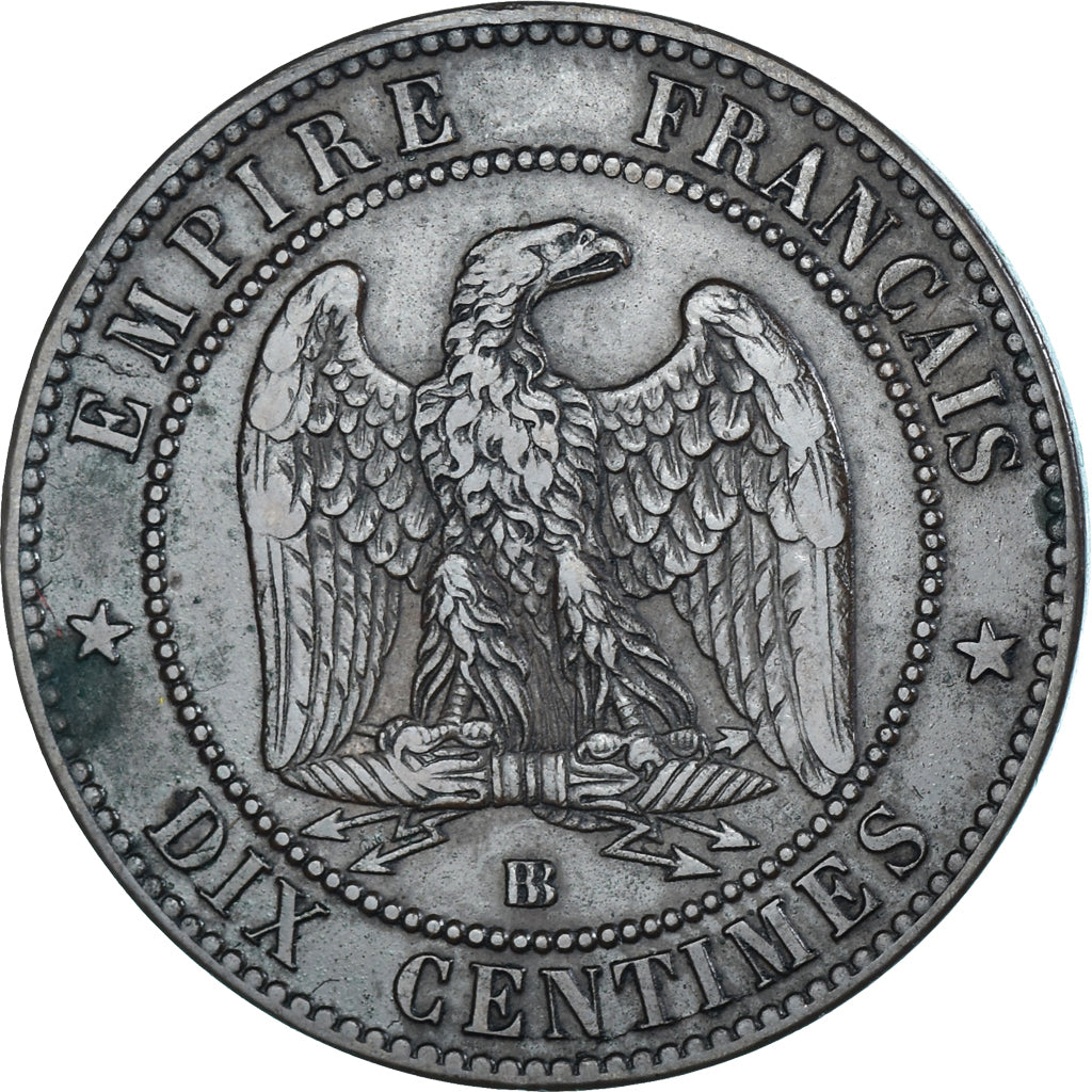 Moeda, França, Napoleon III, 10 Centimes, 1864, Strasbourg, AU(50-53), Bronze