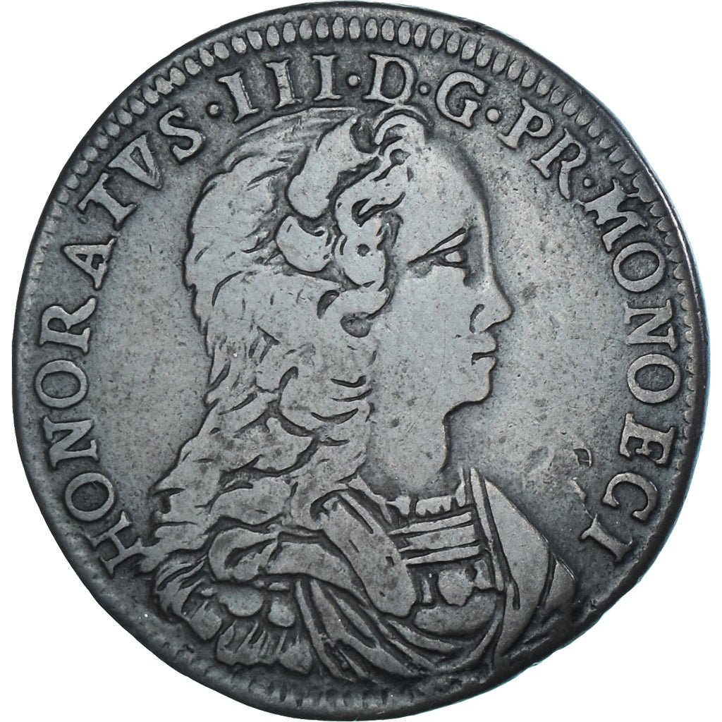 Moneta, Monaco, Honore III, 3 Sols, Pezetta, 1735, Monaco, VF(20-25), Bilon