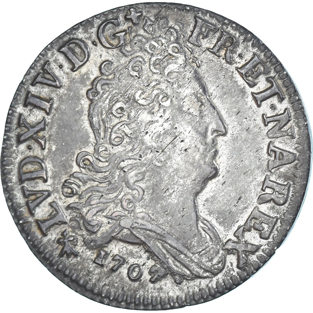 Moneta, Francia, Louis XIV, 10 Sols aux 4 couronnes, 1707, Metz, BB, Argento