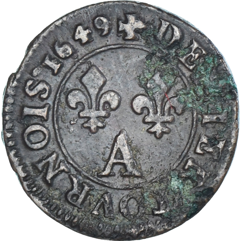 Coin, France, Louis XIV, Denier Tournois, 1649, Paris, 49/48, VF(30-35), Copper