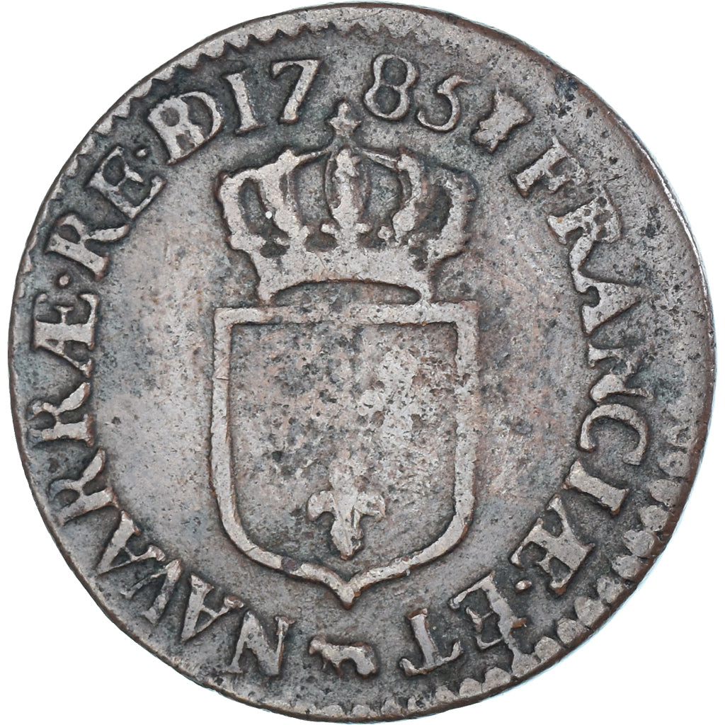 Moneta, Francia, Louis XVI, 1/2 Sol, 1785, Pau, MB, Rame, Gadoury:349