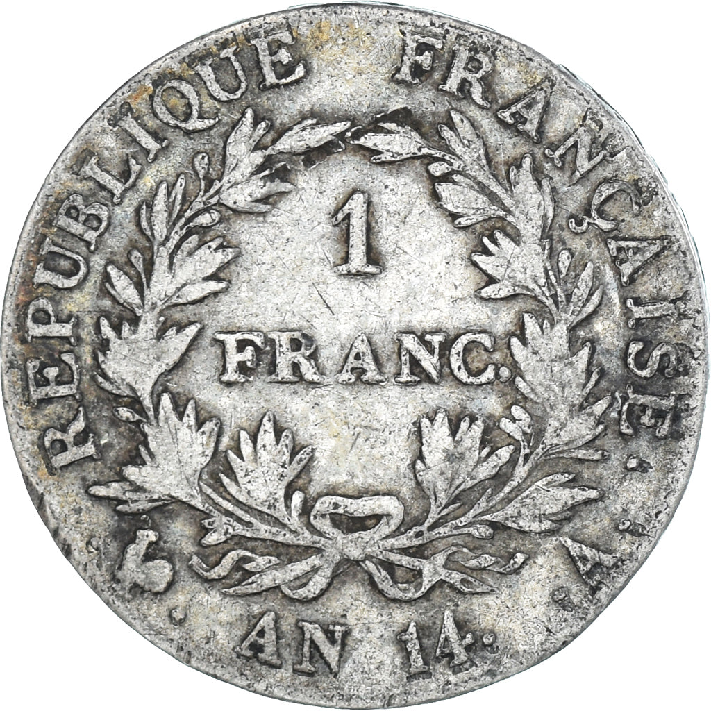 Coin, France, Napoleon I, 1 Franc, AN 14, Paris, F(12-15), Silver, Gadoury:443