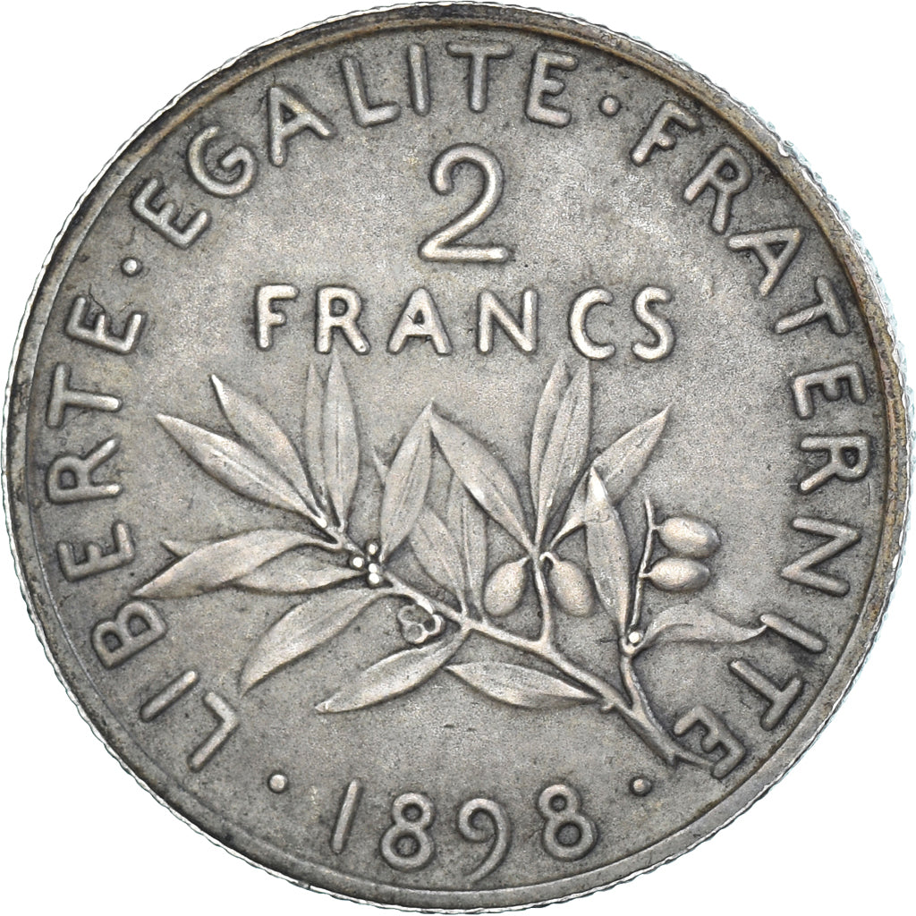 Munten, Frankrijk, Semeuse, 2 Francs, 1898, Paris, Flan mat, ZF+, Zilver