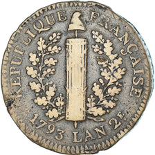 Moneta, Francia, 5 Sols, 1793 - AN II, Mayence, Siège de Mayence, MB+, Métal