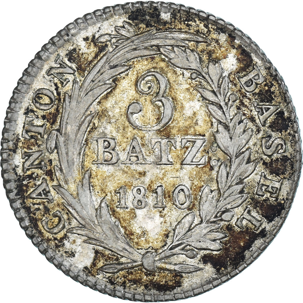 Coin, SWISS CANTONS, BASEL, 3 Batzen, 1810, Basel, VF(30-35), Silver, KM:198