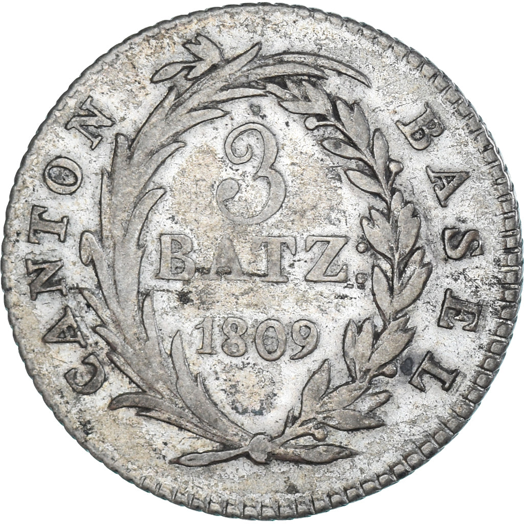 Coin, SWISS CANTONS, BASEL, 3 Batzen, 1809, Basel, VF(30-35), Silver, KM:198