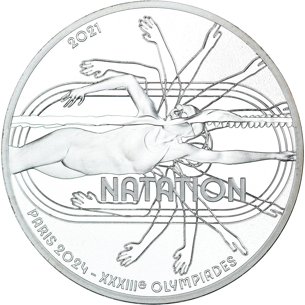 France, 10 Euro, 2021, Paris, JO Paris 2024 - Natation, SPL+, Argent