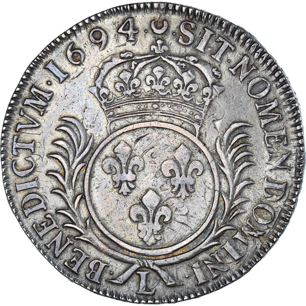 Munten, Frankrijk, Louis XIV, Ecu aux palmes, 1694, Bayonne, réformé, FR+