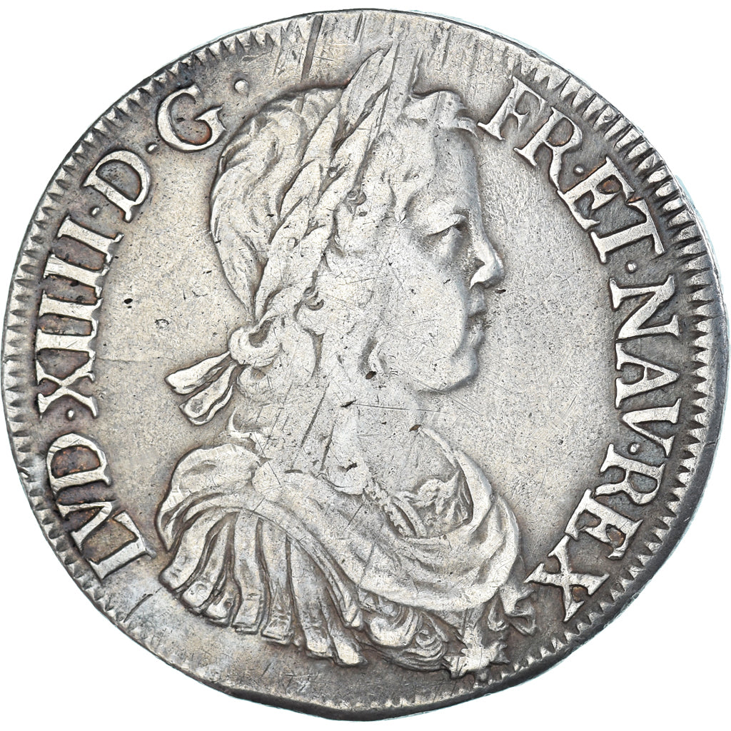 Moneda, Francia, Louis XIV, Écu à la mèche longue, 1647, La Rochelle, BC+