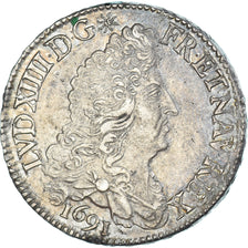 Coin, France, Louis XIV, 1/2 Écu aux huit L, 1691, Paris, AU(50-53), Silver