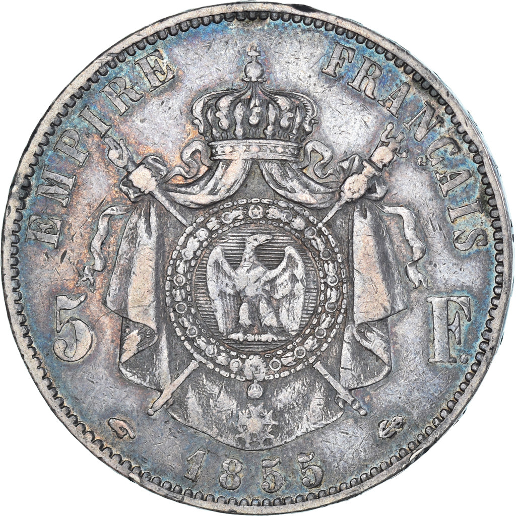 Moneta, Francia, Napoleon III, 5 Francs, 1855, Paris, MB+, Argento, Gadoury:734