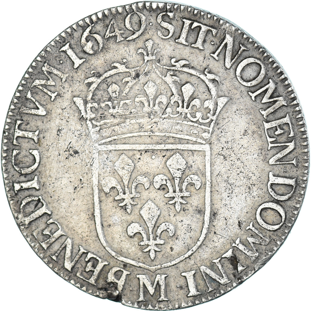 Moneda, Francia, Louis XIV, 1/2 Écu à la mèche longue, 1649, Metz, BC+