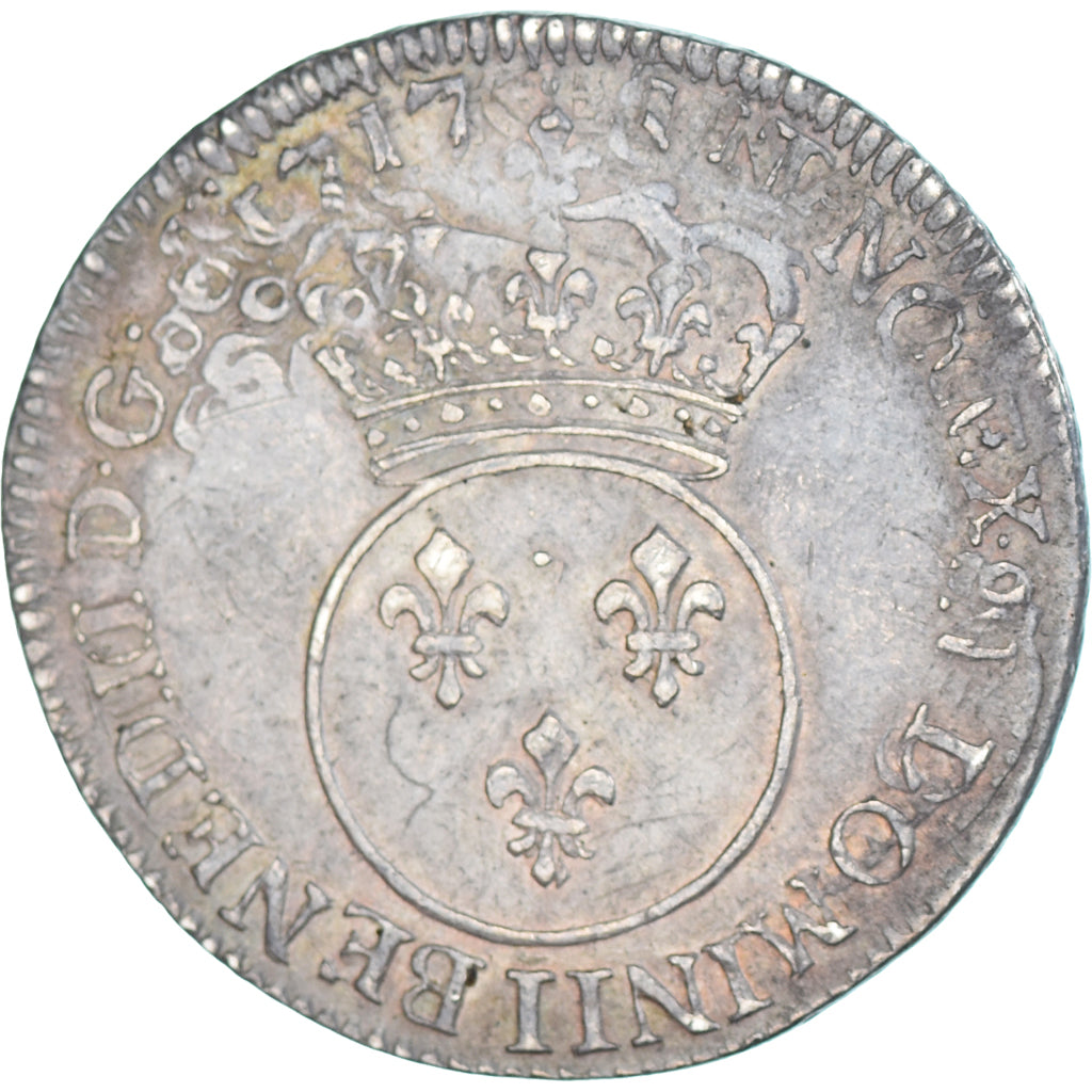 Moneta, Francia, Louis XV, 1/4 Ecu Vertugadin, 1717, Paris, BB, Argento
