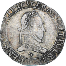 Moneta, Francja, Henri III, Franc au Col Plat, 1576, Rennes, VF(30-35), Srebro