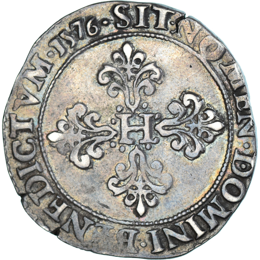 Moneta, Francja, Henri III, Franc au Col Plat, 1576, Rennes, VF(30-35), Srebro