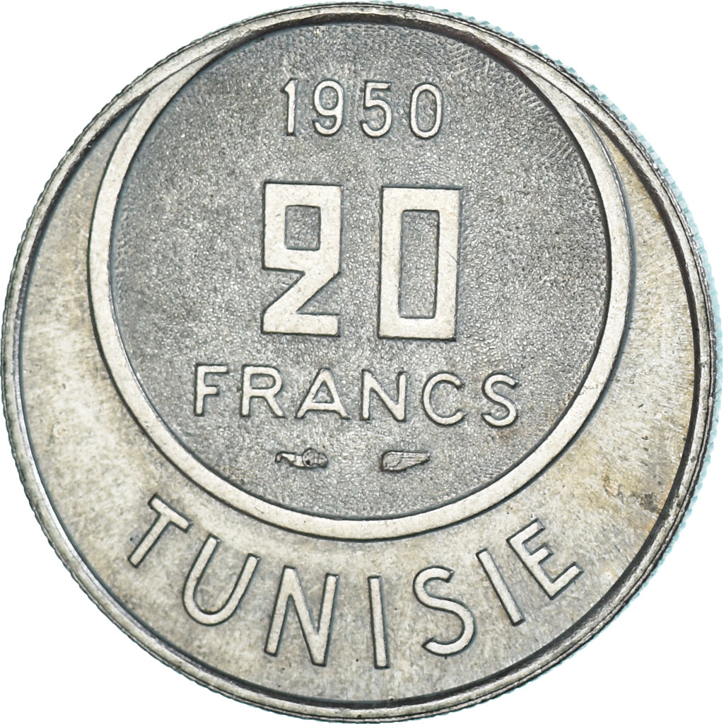 Coin, Tunisia, Muhammad al-Amin Bey, 20 Francs, 1950, Paris, ESSAI, AU(55-58)
