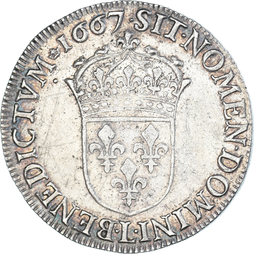 Monnaie, France, Louis XIV, 1/2 Écu au buste juvénile, 1667, Bayonne, TB+
