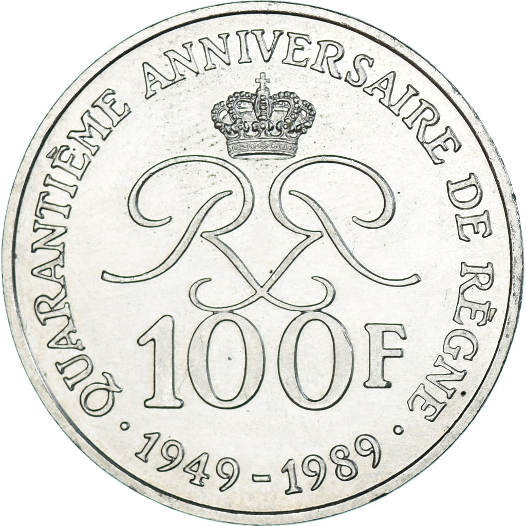 Munten, Monaco, Rainier III, 40e anniversaire de règne, 100 Francs, 1989