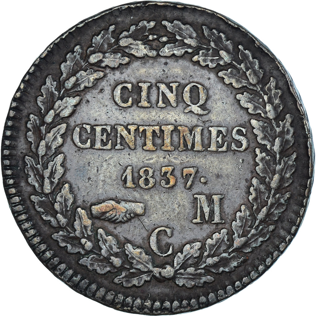 Moeda, Mónaco, Honore V, 5 Centimes, 1837, Monaco, EF(40-45), Cobre