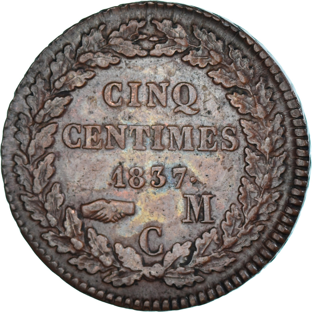 Münze, Monaco, Honore V, 5 Centimes, 1837, Monaco, S+, Kupfer, Gadoury:MC102
