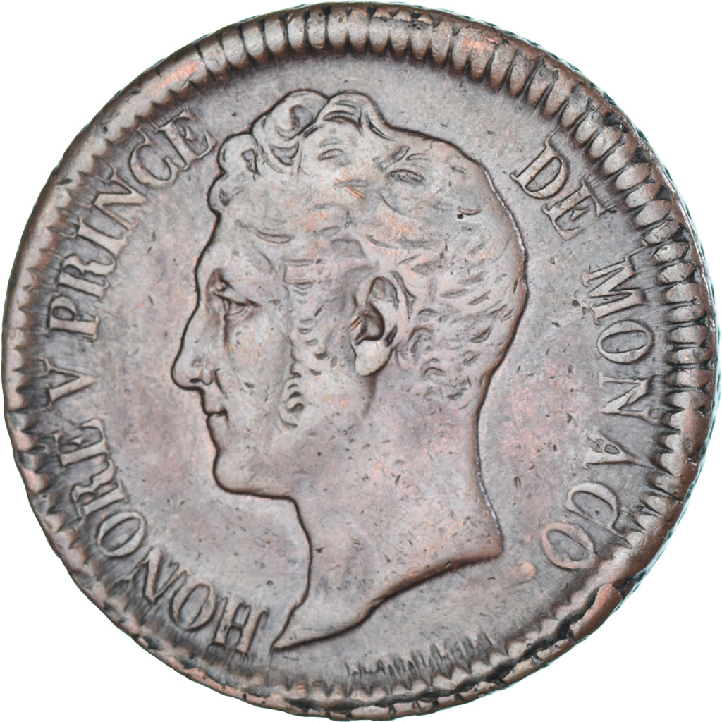 Moeda, Mónaco, Honore V, 1 Décime, 1838, Monaco, VF(30-35), Bronze