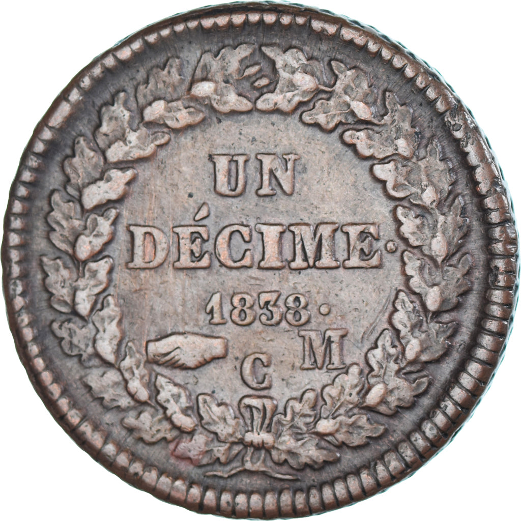 Moeda, Mónaco, Honore V, 1 Décime, 1838, Monaco, VF(30-35), Bronze