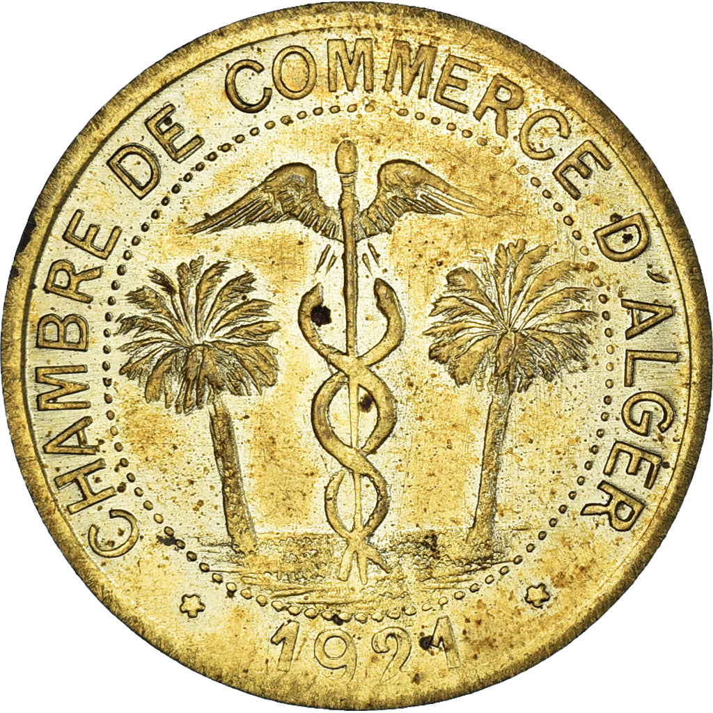 Coin, Algeria, Chambre de commerce, 10 Centimes, 1921, ESSAI, AU(55-58), Brass